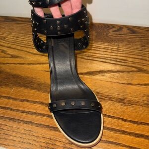 Black Sandals with Woven Straps and Metallic Details